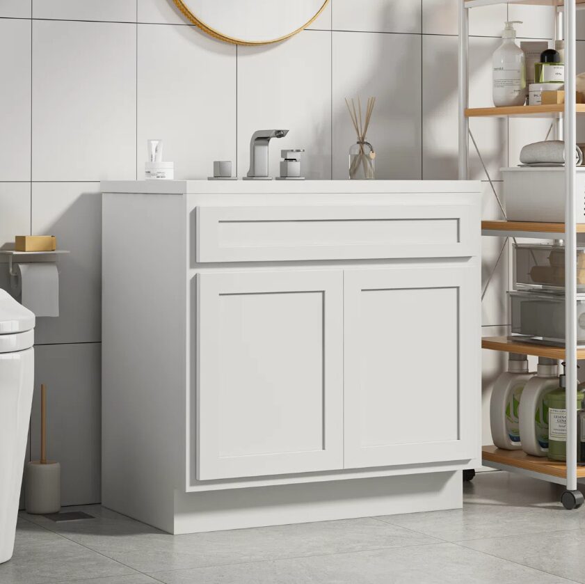 36" White Shaker Bathroom Vanity Cabinet Without Sink Top