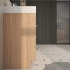 6 36 Inch Light Oak Single Sink Bathroom Vanity Integrated Solid Surface Top Soft Close Drawers & Doors