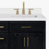 36 Inch Black Oak Shaker Single Sink Bathroom Vanity White Quartz Top Soft Close Drawers Brushed Gold Hardware