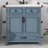 6 Freestanding Traditional Blue Wood Bathroom Vanity with White Integrated Sink Top