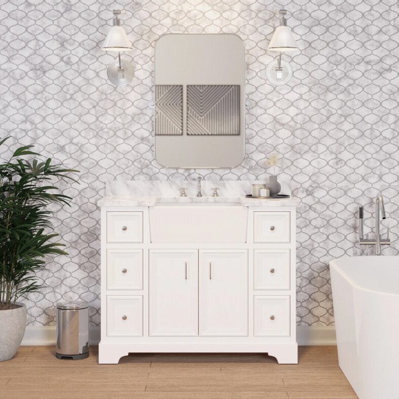 6 Transitional White Farmhouse Vanity for Cottage, Coastal & Classic Bathroom Remodel