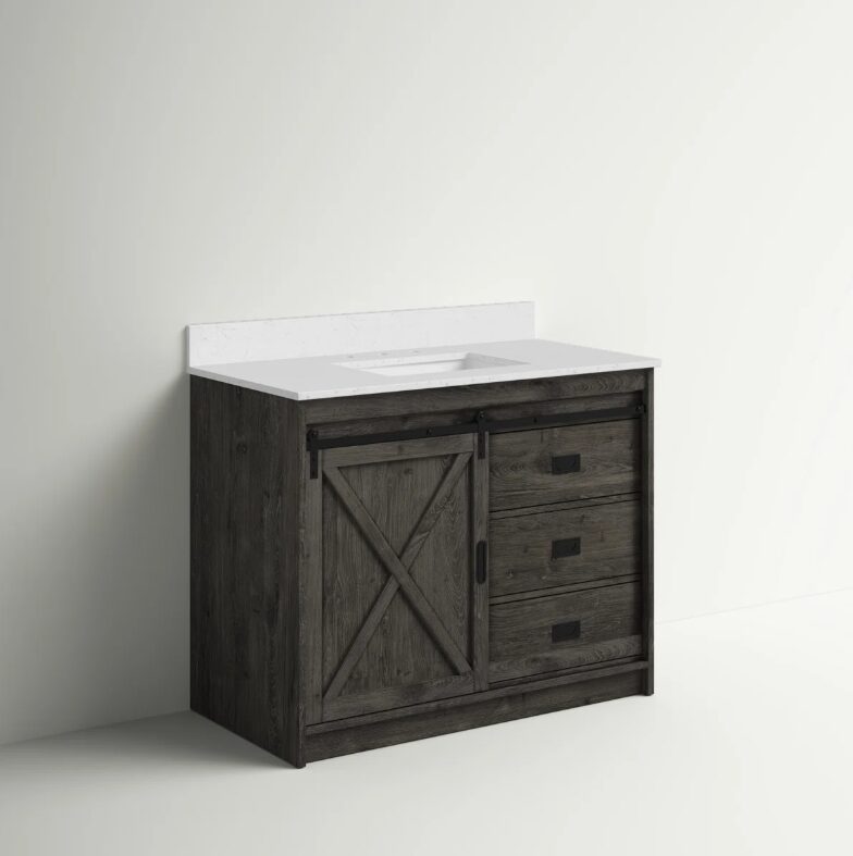 6 Farmhouse Rustic Gray Vanity with Cross Barn Door for Country & Industrial Bathroom Remodel