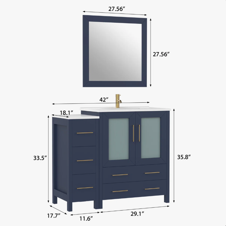 6 Modern Transitional Navy Blue Vanity Set for Contemporary & Minimalist Bathroom Remodel