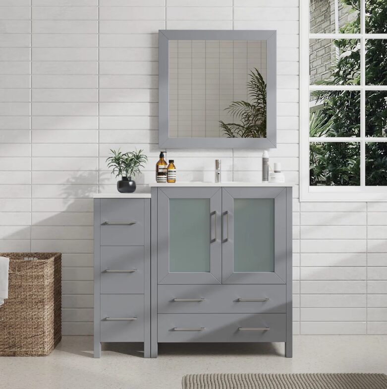 6 Freestanding Gray Vanity Combo with 5 Soft Close Drawers & Brushed Nickel Pull Handles