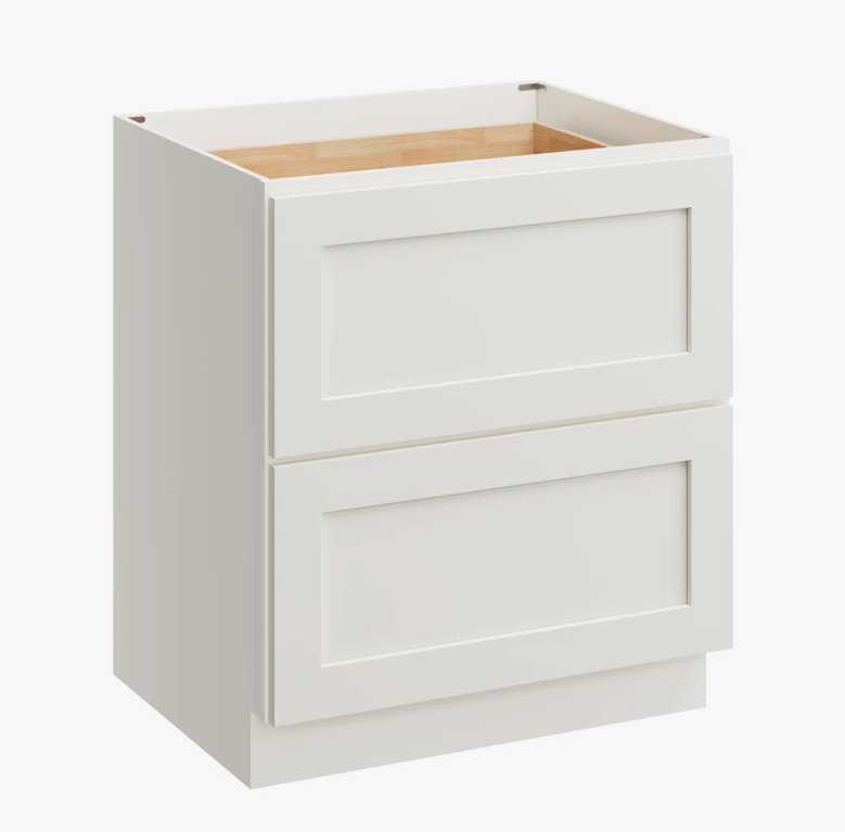 6 Modern Soft White Double Drawer Shaker Base Cabinet for Custom Countertop Kitchen Remodel