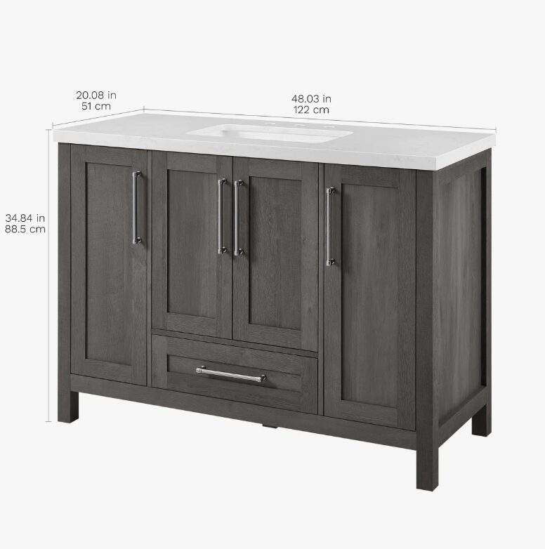 48" Solid Wood Grey Bathroom Vanity with Stone Top for Contemporary Master Bath Remodel