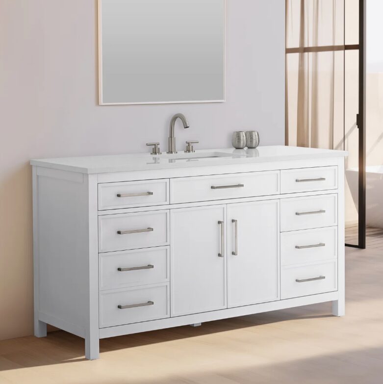 60" Solid White Wood Single Vanity Cabinet for Minimalist & Farmhouse Bathroom Remodel