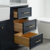 60 Inch Navy Blue Farmhouse Apron Front Single Sink Bathroom Vanity, White Quartz Countertop & Brushed Gold Hardware