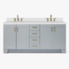 72 Inch Light Gray Shaker Double Undermount Sink Bathroom Vanity, White Quartz Countertop & Brushed Gold Hardware