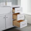 60 Inch White Farmhouse Apron Front Single Sink Bathroom Vanity, White Quartz Countertop & Brushed Nickel Hardware