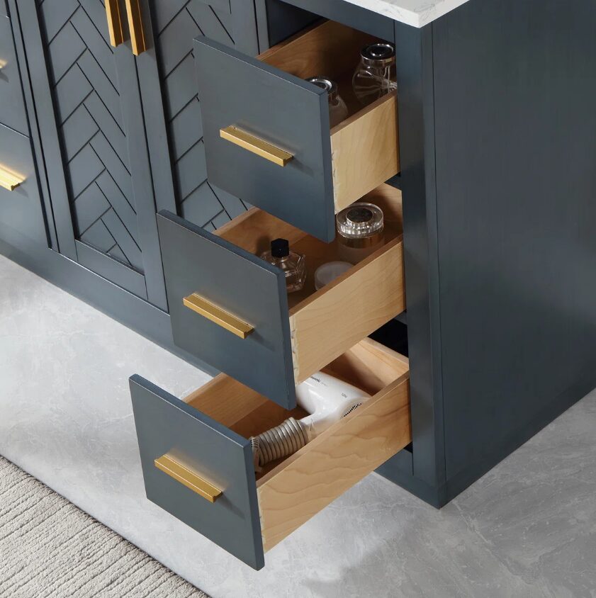 Modern Navy Wood Bathroom Vanity with Gold Hardware