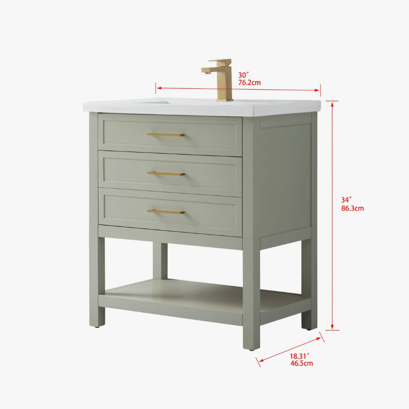 6 Minimalist Light Sage All-in-One Bathroom Vanity with Integrated Ceramic Sink
