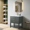 Minimalist Dark Sage All-in-One Bathroom Vanity with Integrated Ceramic Sink
