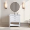 Compact White Single Sink Vanity with Drawer & Open Mixed Storage