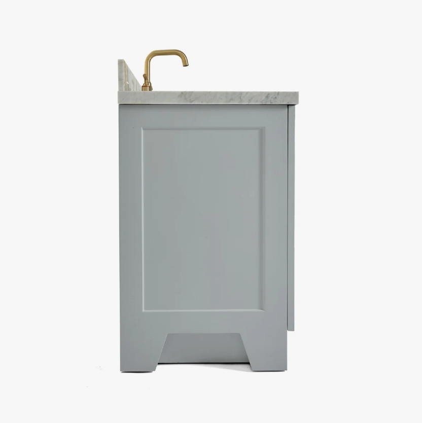 Transitional Light Gray Bathroom Vanity with Soft Close Doors, 4 Drawers & Brushed Gold Hardware