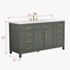 60" Muted Green Wood Single Vanity for Contemporary & Farmhouse Master Bath Remodel