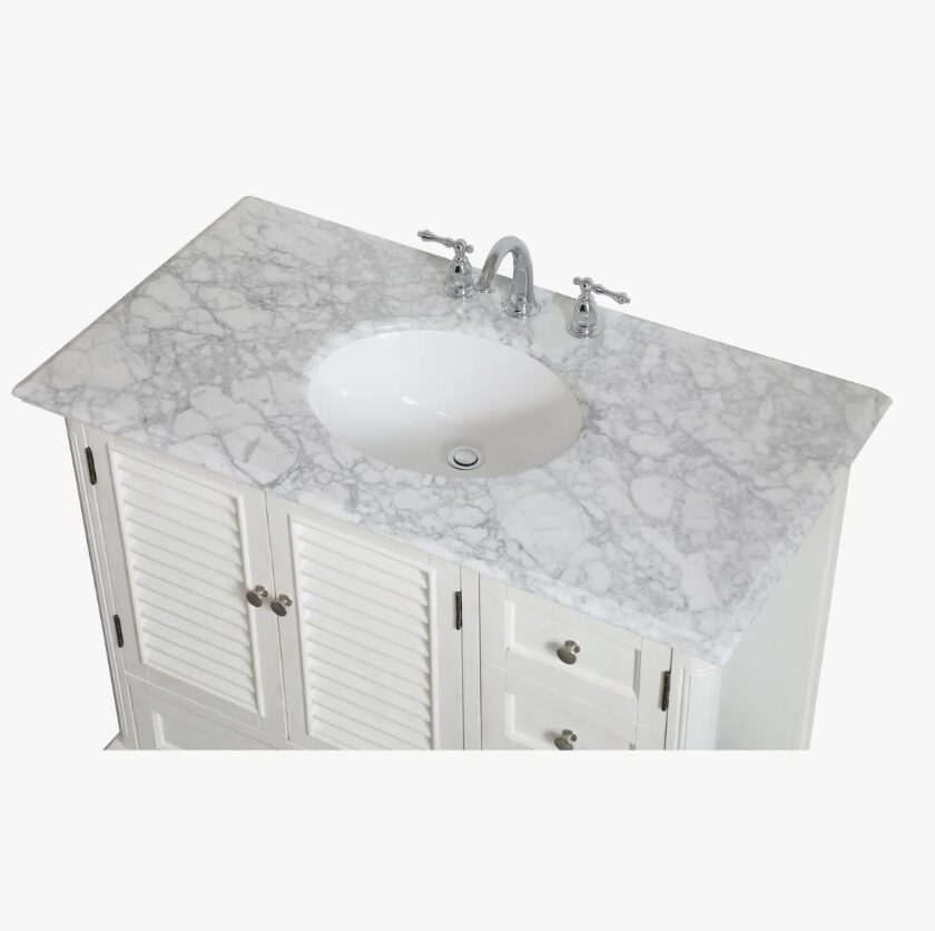 Transitional White Bathroom Vanity with Nickel Knobs & Undermount Sink