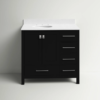 Modern Single Sink Black Bathroom Vanity Cabinet with Silver Hardware