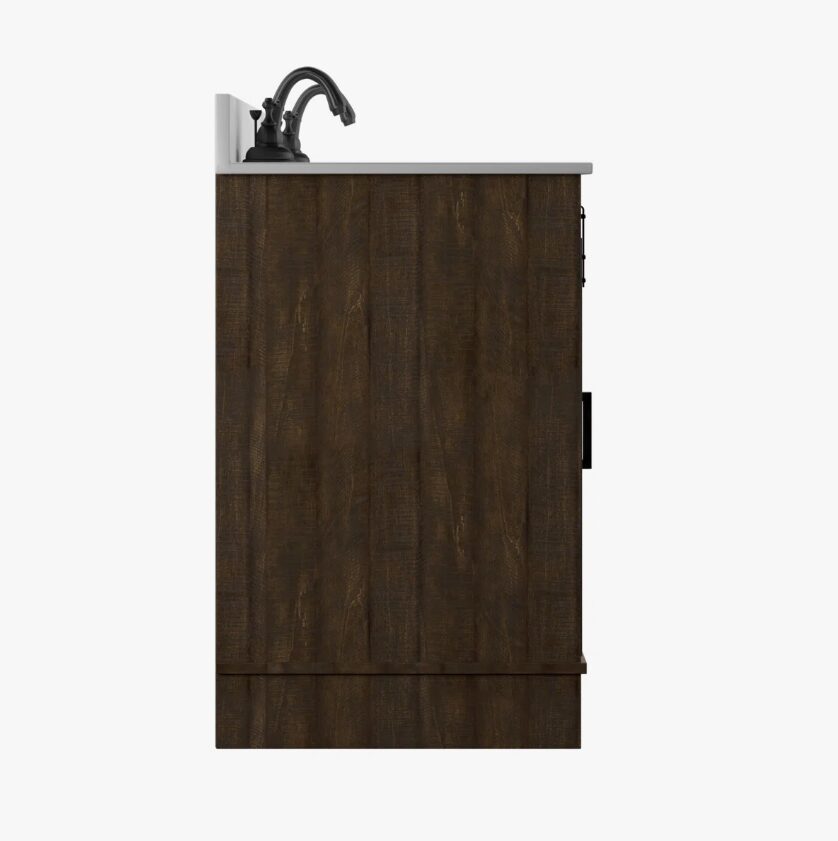 Dark Oak Double Sink Bathroom Vanity with Open Central Storage Space