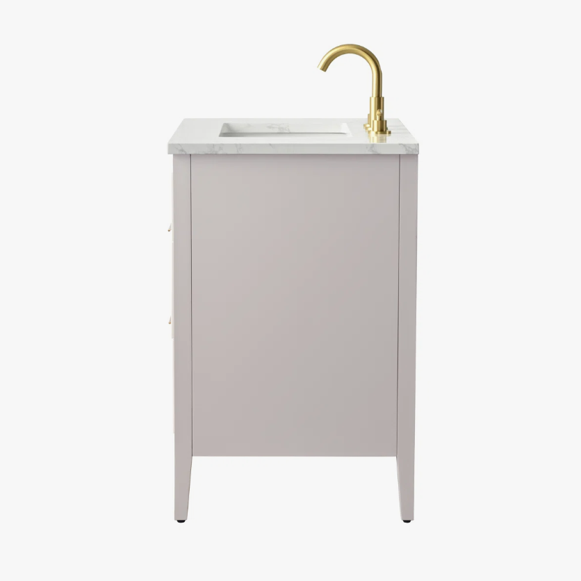 7 Soft Grey Reeded Bath Vanity with Brushed Gold Pull Handles