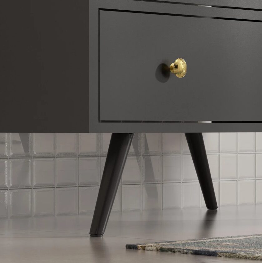 7 30 Inch Black Mid-Century Rattan Freestanding Single Sink Bathroom Vanity with Gold Knobs