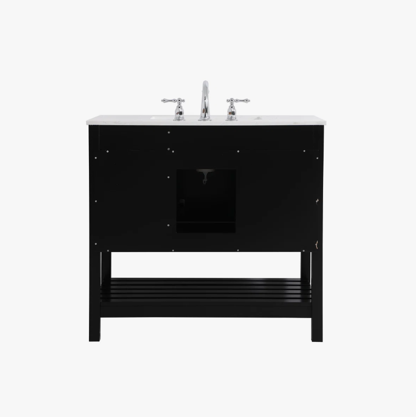 7 Farmhouse Black Shaker Single Sink Vanity Cabinet with Bottom Storage Shelf