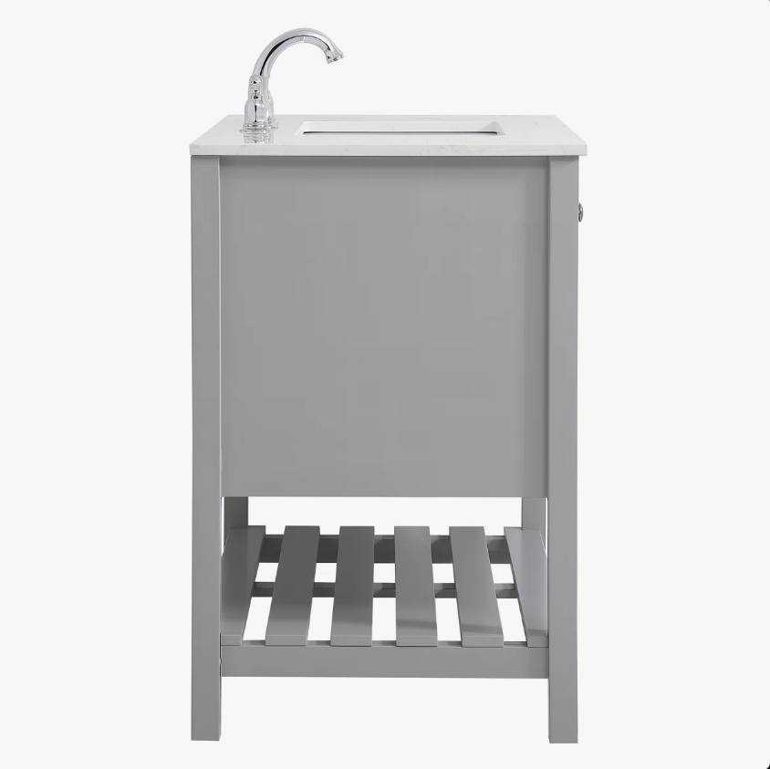 Gray Shaker Single Sink Vanity Cabinet with Silver Knobs & Open Bottom Storage