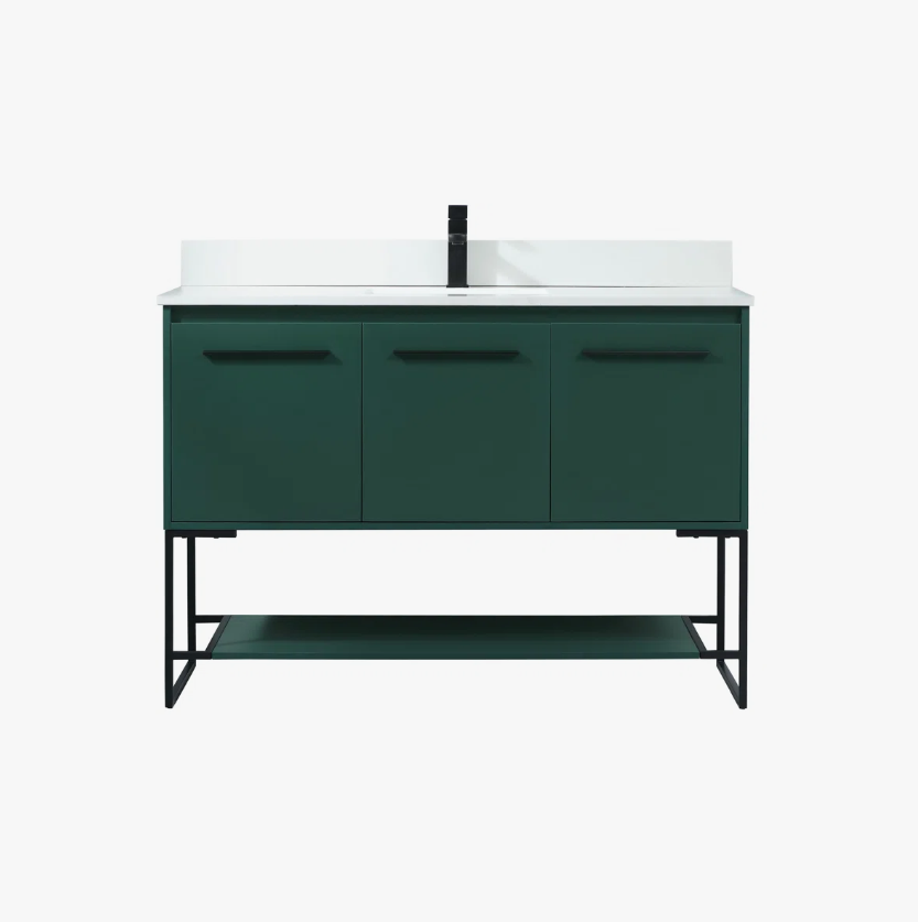 7 Emerald Green 3-Door Single Sink Vanity Cabinet with Matte Black Metal Frame