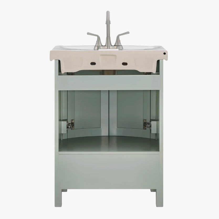 24 Inch Sage Green Curved Freestanding Bathroom Vanity with Ceramic Sink & Silver Knobs