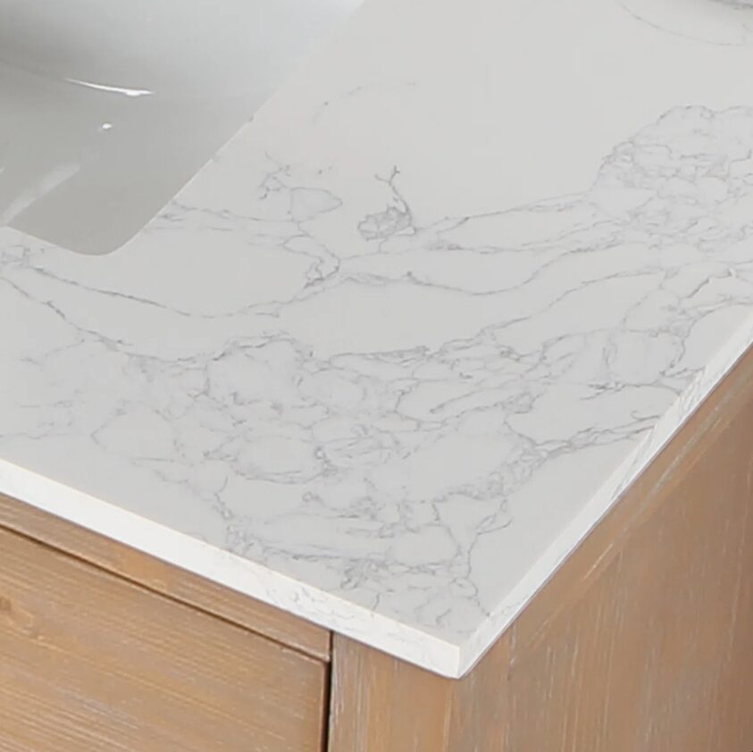 Natural Wood Single Sink Bathroom Vanity with Dovetail Drawers