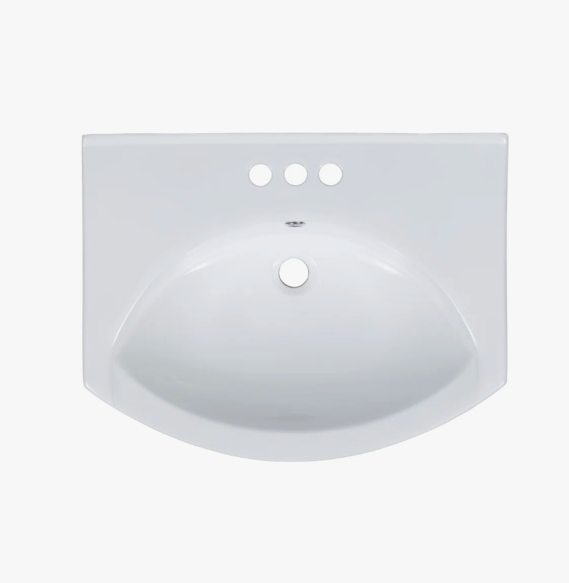 7 24 Inch Curved White Freestanding Bathroom Vanity with Integrated Ceramic Sink & Silver Knobs