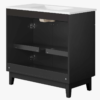 7 36 Inch Matte Black Modern Freestanding Bathroom Vanity with White Ceramic Sink & Geometric Handles