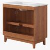 Mid-Century Walnut Single Sink Vanity Cabinet with 2 Doors & Dual Top Drawers