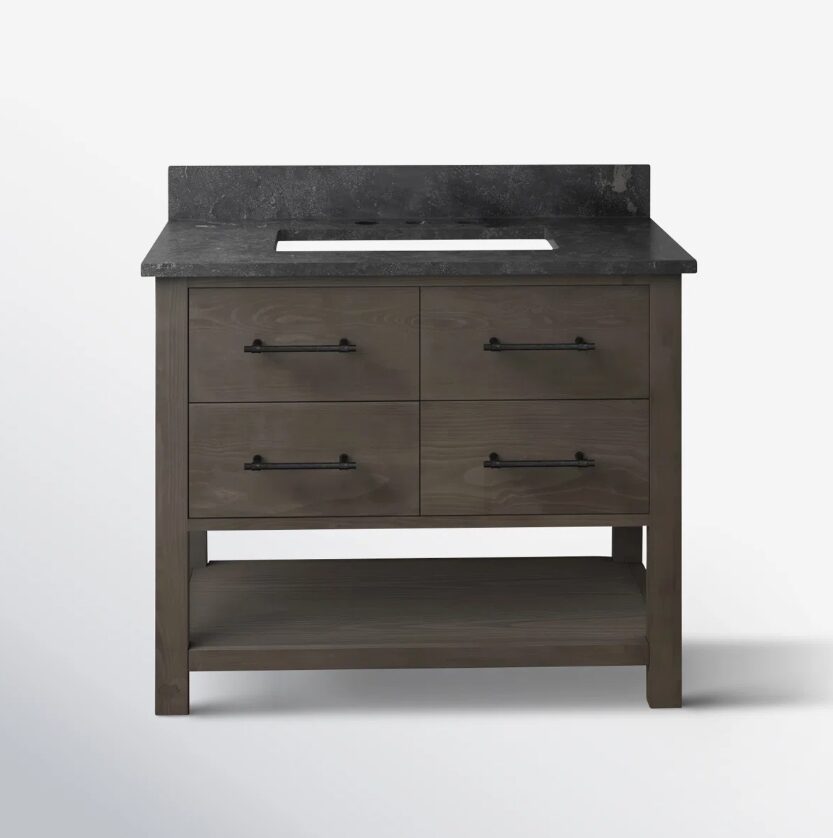 7 Rustic Gray Freestanding Single Sink Vanity with Open Towel Storage Shelf