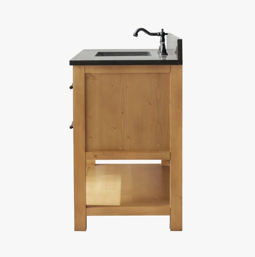 7 Rustic Natural Wood Freestanding Single Sink Vanity with Open Storage Shelf