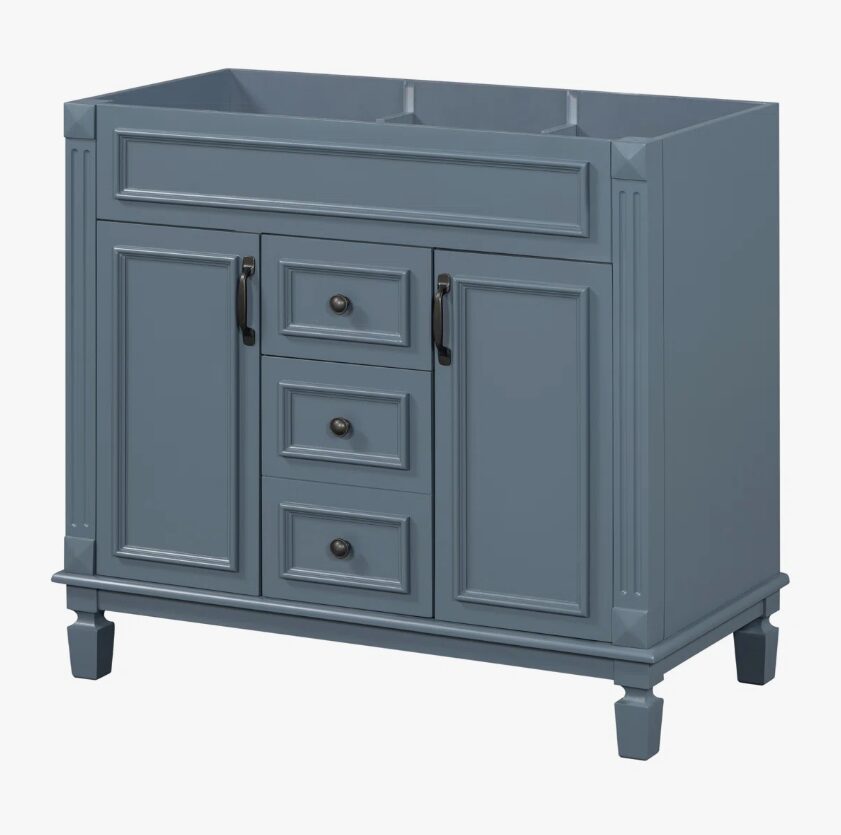 7 Farmhouse Blue Freestanding Vanity Base with Raised Panel Doors & Decorative Legs