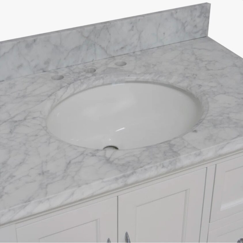 7 36" Classic White Shaker Bathroom Vanity with Natural Marble Countertop