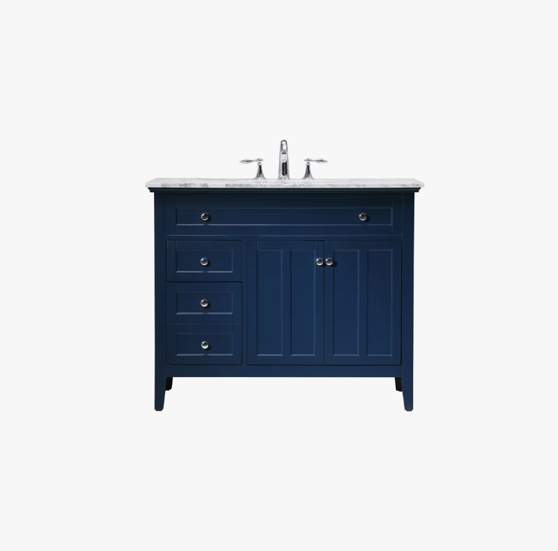 42" Modern Navy Blue Wood Vanity with Natural Marble Countertop for Master Bath