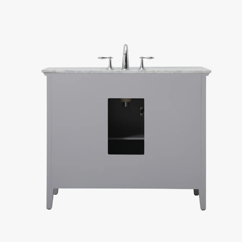 7 42" Modern Grey Wood Bathroom Vanity with Natural Marble Countertop