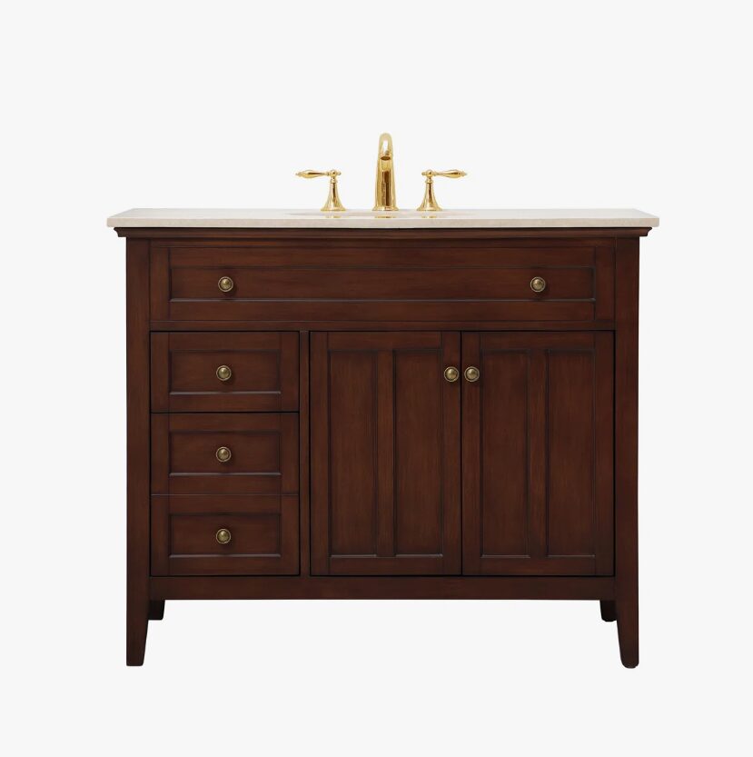 42" Classic Espresso Wood Bathroom Vanity with Natural Stone Countertop