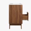 7 48 Inch Walnut Rattan Double Sink Mid-Century Bathroom Vanity with White Quartz Top