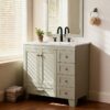 7 30 Inch Sage Green Shaker Bathroom Vanity with White Ceramic Sink & Multi Storage Drawers