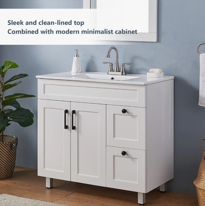 7 Modern White Shaker Bathroom Vanity Cabinet with Storage Doors & Drawers