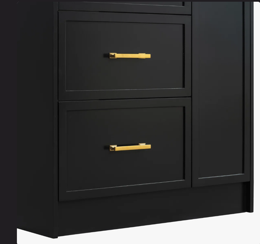 7 30" Black Vanity Cabinet with White Sink & Gold Hardware