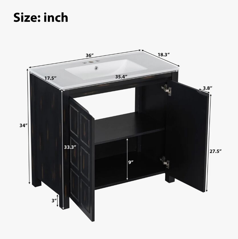 7 Rustic Weathered Black Freestanding Vanity with Double Storage Shelves
