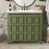 36" Olive Green Farmhouse Bathroom Vanity with White Undermount Sink