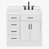 7 36 Inch White Shaker Single Sink Bathroom Vanity White Quartz Top Soft Close Drawers Matte Black Hardware