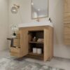 7 Modern Freestanding Oak Bathroom Vanity with 3 Drawers & Double Storage Doors