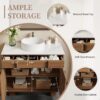 36 Inch Walnut Freestanding Bathroom Vanity Round Vessel Sink Soft Close Storage Drawers & Doors