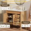 36 Inch Natural Solid Wood Farmhouse Single Sink Bathroom Vanity with Ceramic Sink & Gold Knobs